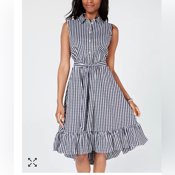 Gingham Ruffled-Hem Dress, Created for Macy's. High low hem. Excellent Pre~Loved - Picture 2 of 12